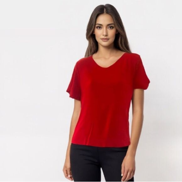 St John’s Bay red ribbed short sleeve top,… - Picture 1 of 6